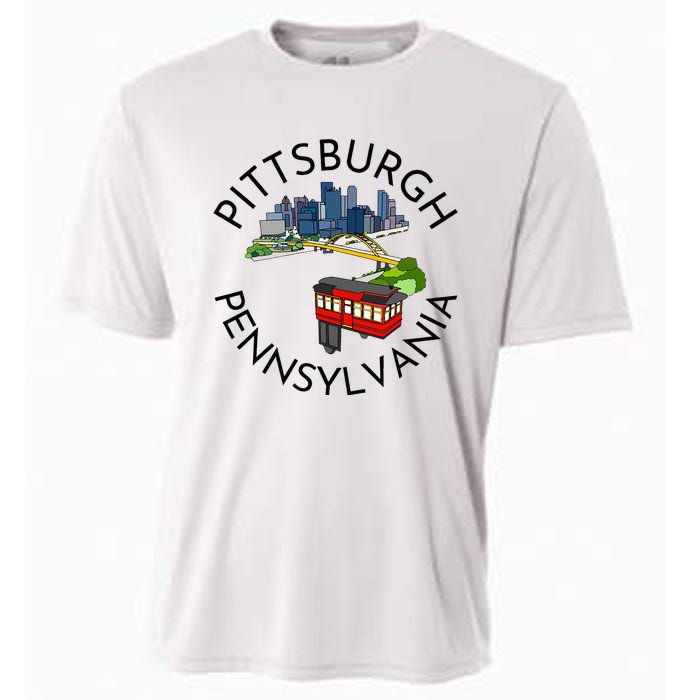 Pittsburgh Pennsylvania Steel City Skyline Bridge 412 Cooling Performance Crew T-Shirt