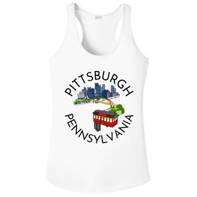 Pittsburgh Pennsylvania Steel City Skyline Bridge 412 Ladies PosiCharge Competitor Racerback Tank