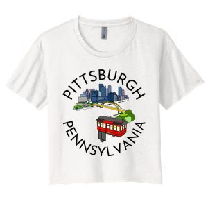 Pittsburgh Pennsylvania Steel City Skyline Bridge 412 Women's Crop Top Tee