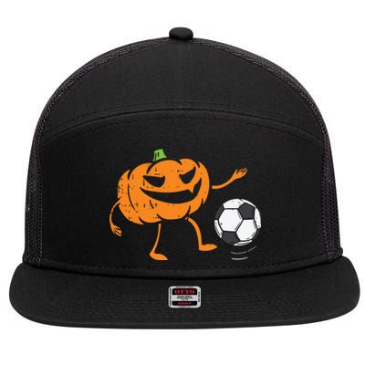 Pumpkin Playing Soccer Football Halloween Costume Sports 7 Panel Mesh Trucker Snapback Hat