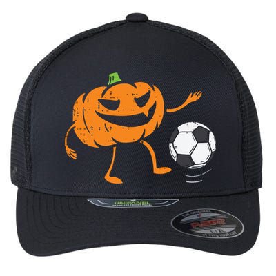 Pumpkin Playing Soccer Football Halloween Costume Sports Flexfit Unipanel Trucker Cap