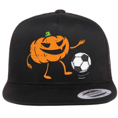 Pumpkin Playing Soccer Football Halloween Costume Sports Flat Bill Trucker Hat