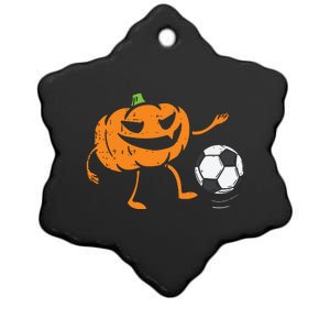 Pumpkin Playing Soccer Football Halloween Costume Sports Ceramic Star Ornament