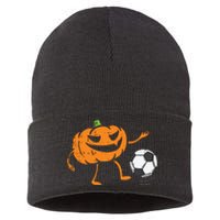 Pumpkin Playing Soccer Football Halloween Costume Sports Sustainable Knit Beanie