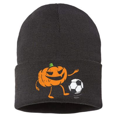 Pumpkin Playing Soccer Football Halloween Costume Sports Sustainable Knit Beanie