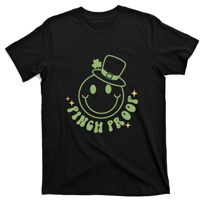 Pinch Proof Smiley Face Funny Shamrock Groovy St Patrick Day T-Shirt