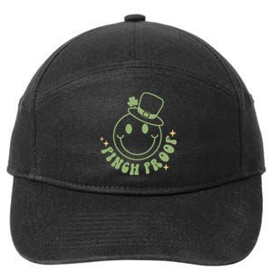 Pinch Proof Smiley Face Funny Shamrock Groovy St Patrick Day 7-Panel Snapback Hat