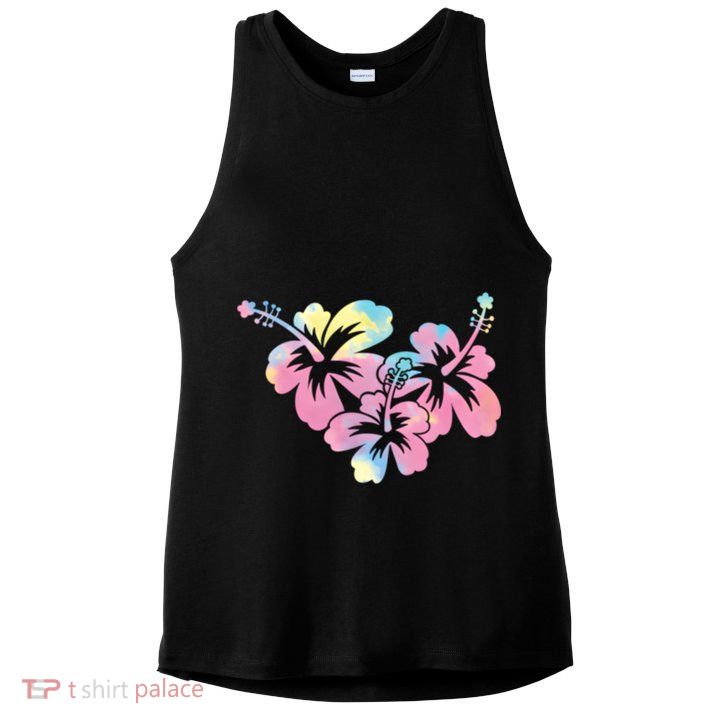 Palm Puff Summer Beach Hawaii Hibiscus Ladies PosiCharge Tri-Blend Wicking Tank