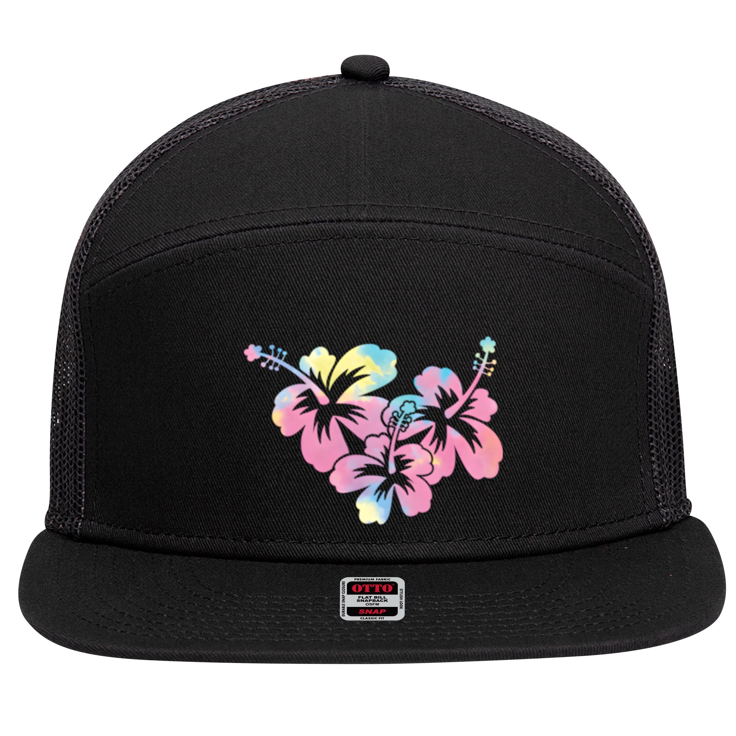 Palm Puff Summer Beach Hawaii Hibiscus 7 Panel Mesh Trucker Snapback Hat
