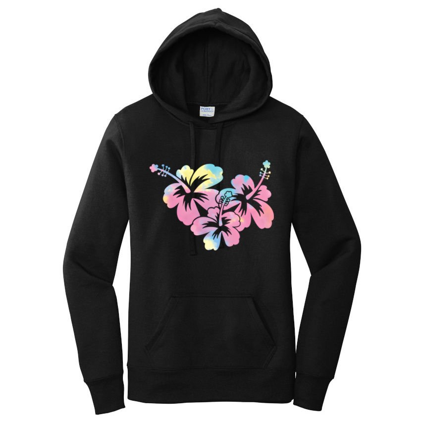 Palm Puff Summer Beach Hawaii Hibiscus Women's Pullover Hoodie