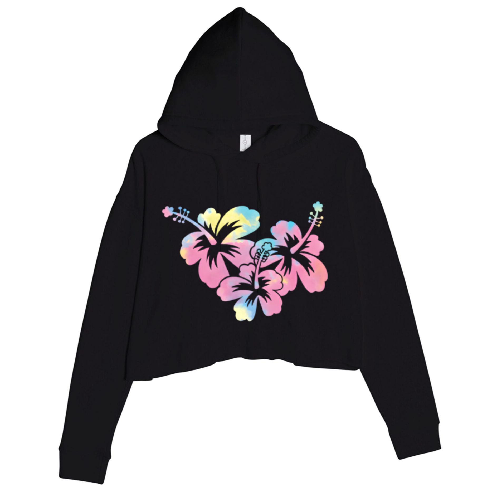 Palm Puff Summer Beach Hawaii Hibiscus Crop Fleece Hoodie