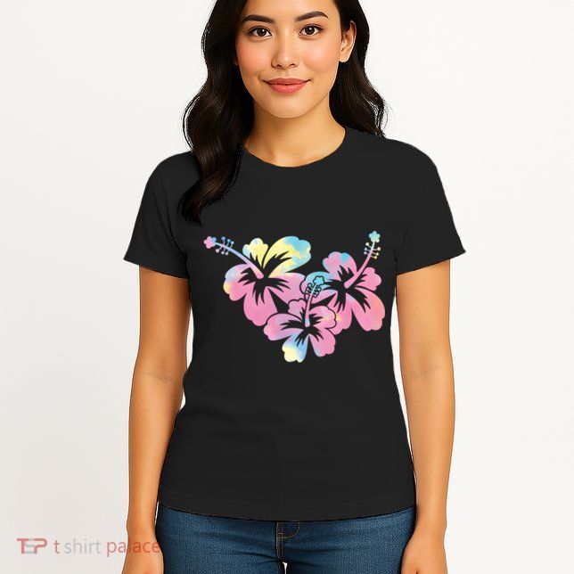 Palm Puff Summer Beach Hawaii Hibiscus Womens T-Shirt