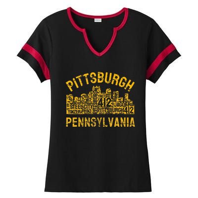 Pittsburgh Pennsylvania Steel City Skyline 412 Home Ladies Halftime Notch Neck Tee