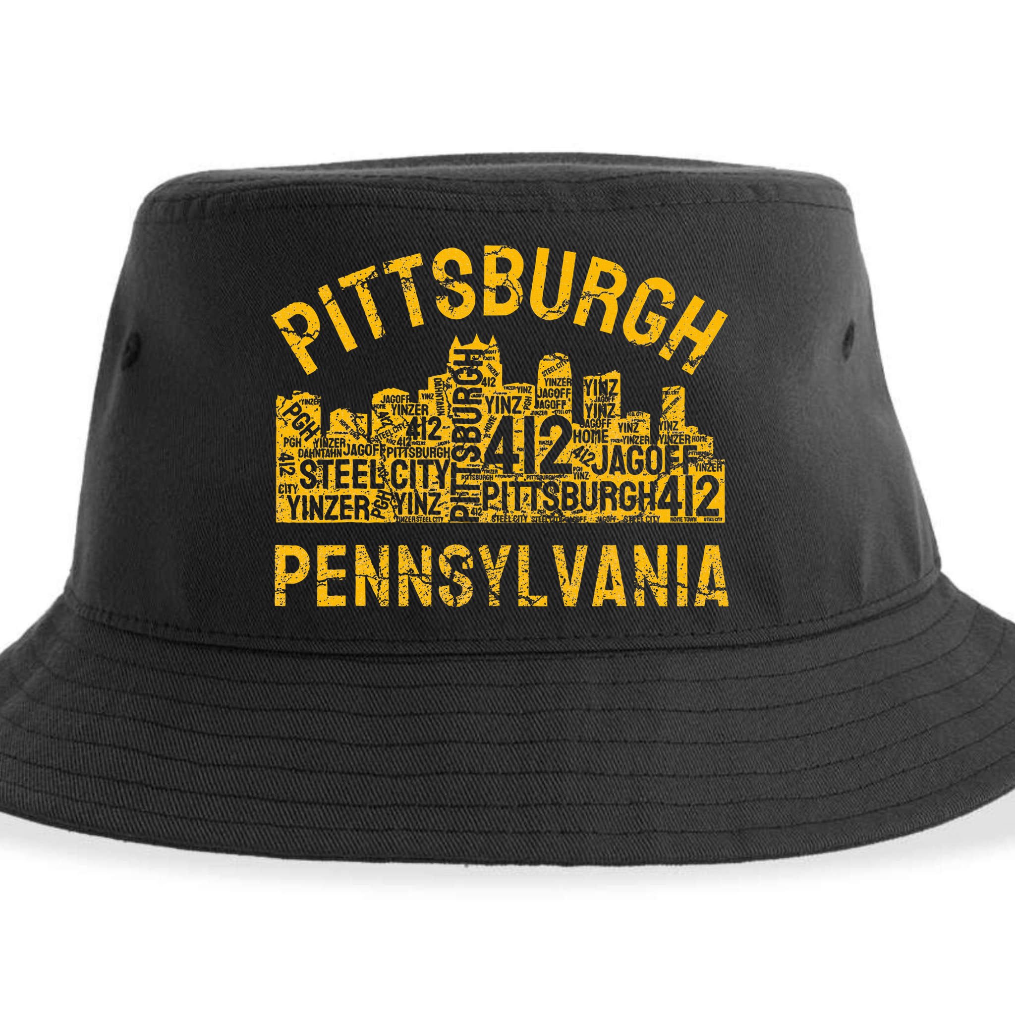Pittsburgh Pennsylvania Steel City Skyline 412 Home Sustainable Bucket Hat