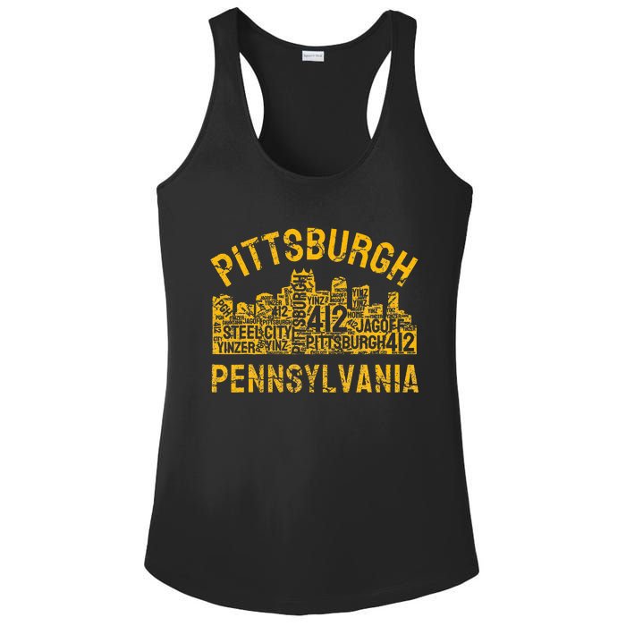 Pittsburgh Pennsylvania Steel City Skyline 412 Home Ladies PosiCharge Competitor Racerback Tank