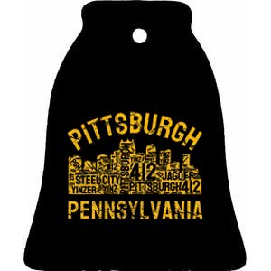 Pittsburgh Pennsylvania Steel City Skyline 412 Home Ceramic Bell Ornament