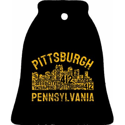 Pittsburgh Pennsylvania Steel City Skyline 412 Home Ceramic Bell Ornament