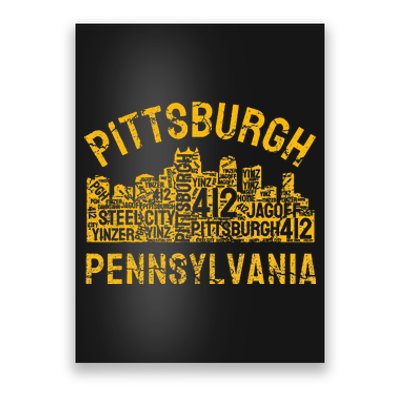 Pittsburgh Pennsylvania Steel City Skyline 412 Home Poster