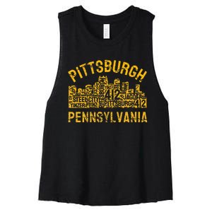 Pittsburgh Pennsylvania Steel City Skyline 412 Home Women's Racerback Cropped Tank