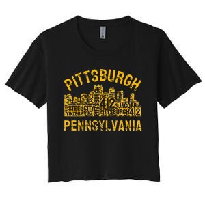 Pittsburgh Pennsylvania Steel City Skyline 412 Home Women's Crop Top Tee