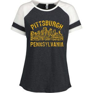 Pittsburgh Pennsylvania Steel City Skyline 412 Home Enza Ladies Jersey Colorblock Tee