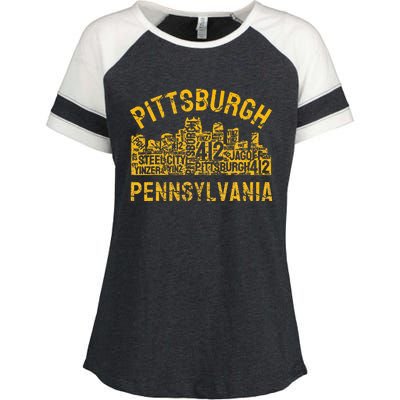 Pittsburgh Pennsylvania Steel City Skyline 412 Home Enza Ladies Jersey Colorblock Tee