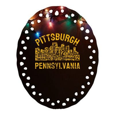 Pittsburgh Pennsylvania Steel City Skyline 412 Home Ceramic Oval Ornament