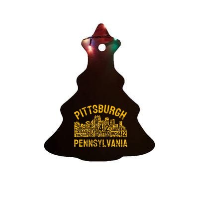 Pittsburgh Pennsylvania Steel City Skyline 412 Home Ceramic Tree Ornament