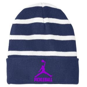 Purple Pickleball Sports Logo Striped Beanie with Solid Band