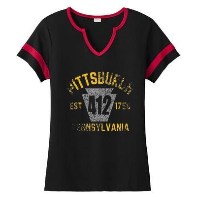 Pittsburgh Pennsylvania Sl City 412 Established Vintage Ladies Halftime Notch Neck Tee