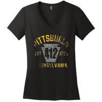 Pittsburgh Pennsylvania Sl City 412 Established Vintage Women's V-Neck T-Shirt