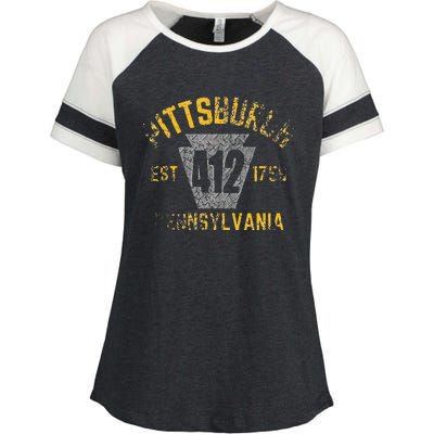 Pittsburgh Pennsylvania Sl City 412 Established Vintage Enza Ladies Jersey Colorblock Tee