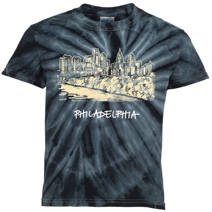 Philadelphia Pennsylvania Skyline Panorama Kids Tie-Dye T-Shirt