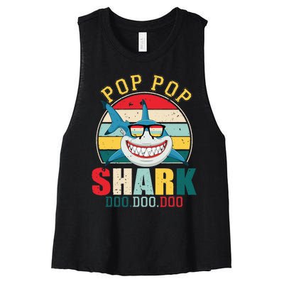 Pop Pop Shark Father's Day For Pop Pop Women's Racerback Cropped Tank