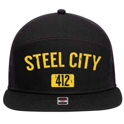 Pittsburgh Pennsylvania Steel City Black And Gold 7 Panel Mesh Trucker Snapback Hat