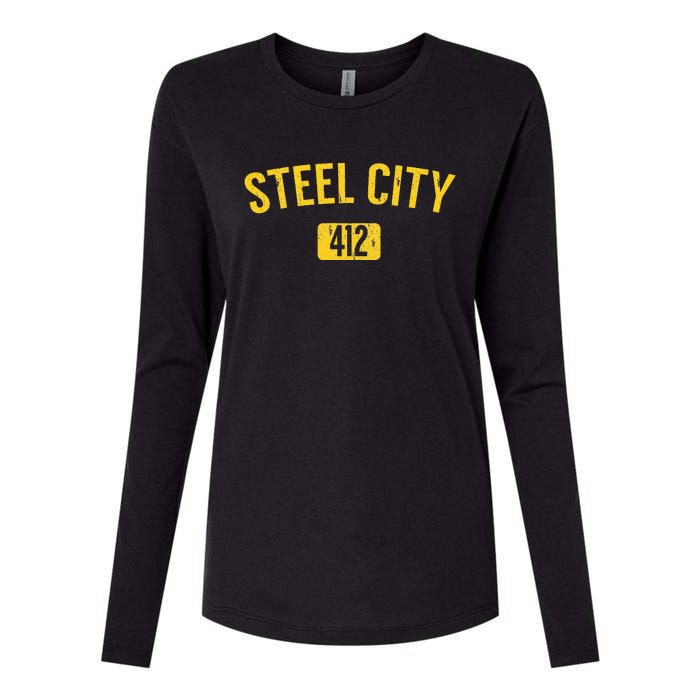 Pittsburgh Pennsylvania Steel City Black And Gold Womens Cotton Relaxed Long Sleeve T-Shirt