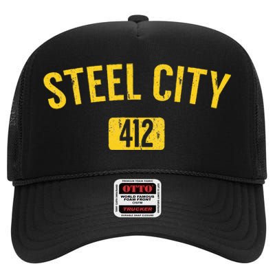 Pittsburgh Pennsylvania Steel City Black And Gold High Crown Mesh Back Trucker Hat