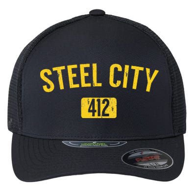 Pittsburgh Pennsylvania Steel City Black And Gold Flexfit Unipanel Trucker Cap