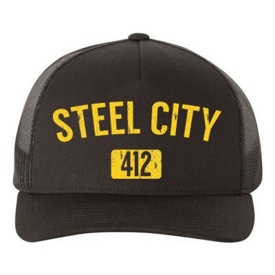 Pittsburgh Pennsylvania Steel City Black And Gold Yupoong Adult 5-Panel Trucker Hat