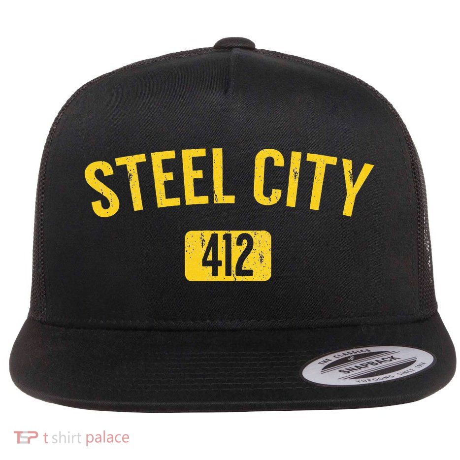 Pittsburgh Pennsylvania Steel City Black And Gold Flat Bill Trucker Hat