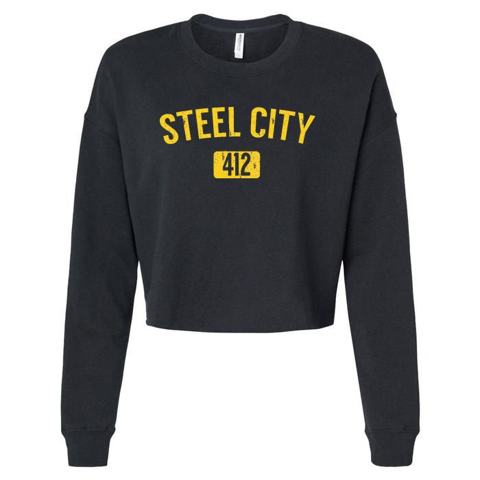 Pittsburgh Pennsylvania Steel City Black And Gold Cropped Pullover Crew