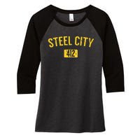 Pittsburgh Pennsylvania Steel City Black And Gold Women's Tri-Blend 3/4-Sleeve Raglan Shirt