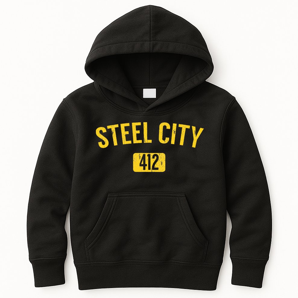 Pittsburgh Pennsylvania Steel City Black And Gold Kids Hoodie