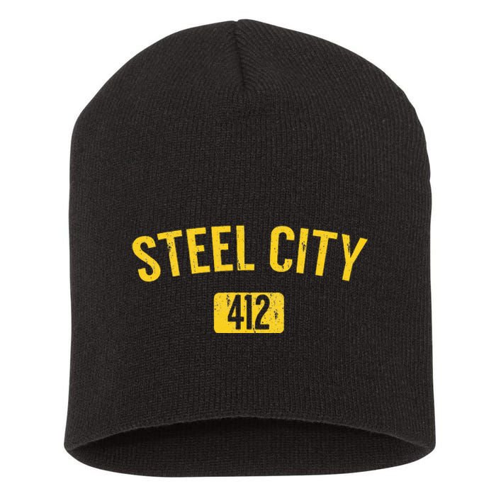 Pittsburgh Pennsylvania Steel City Black And Gold Short Acrylic Beanie