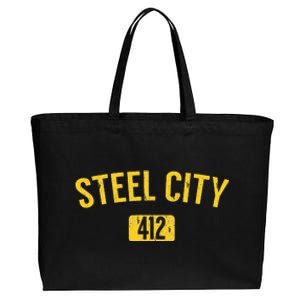 Pittsburgh Pennsylvania Steel City Black And Gold Cotton Canvas Jumbo Tote