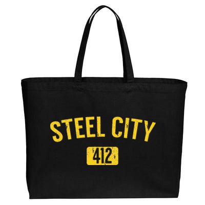 Pittsburgh Pennsylvania Steel City Black And Gold Cotton Canvas Jumbo Tote