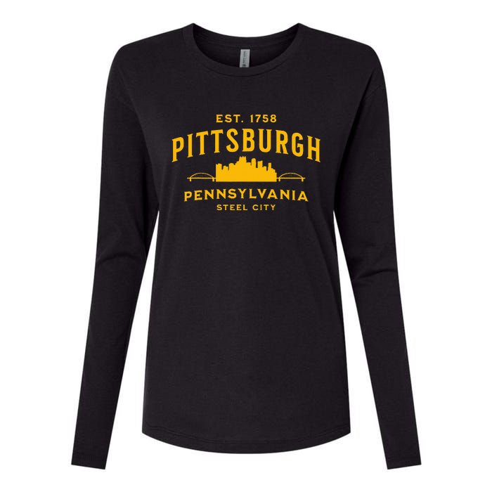 Pittsburgh Pennsylvania Steel City Skyline Bridges Home 412 Womens Cotton Relaxed Long Sleeve T-Shirt