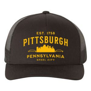 Pittsburgh Pennsylvania Steel City Skyline Bridges Home 412 Yupoong Adult 5-Panel Trucker Hat