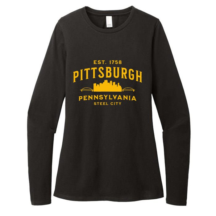 Pittsburgh Pennsylvania Steel City Skyline Bridges Home 412 Womens CVC Long Sleeve Shirt