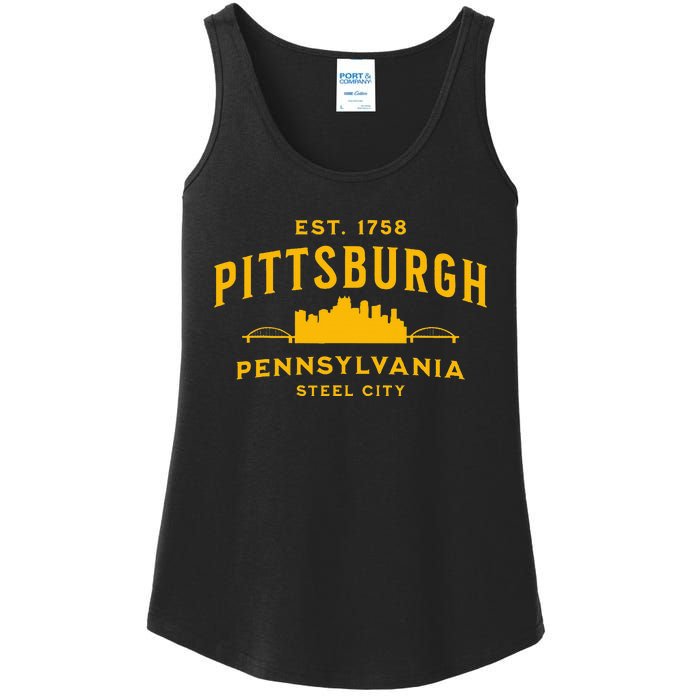 Pittsburgh Pennsylvania Steel City Skyline Bridges Home 412 Ladies Essential Tank